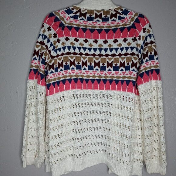 Flying Tomato Fair Isle Open Knit Cardigan Sweater - Picture 4 of 4